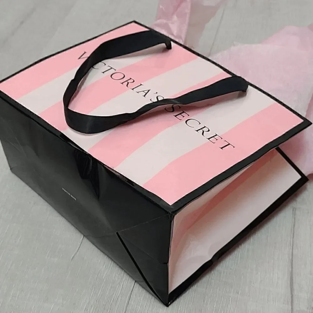 💗 VICTORIA'S SECRET Empty Paper Pink Shopping Gift Bag Cloth Handles w/Tissues